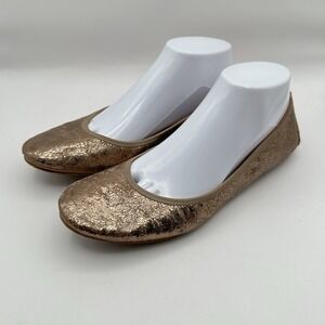 Stuart Weitzman Lastikon Gunmetal Snake Ballet Flats Womens 8.5M Metallic Bronze